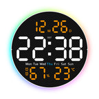 10 Inch Digital Wall Clock with Mood Light TEMP Humidity Date Week Timer Brightness Adjustment Remote DST LED Alarm Clock