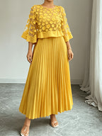 Elegant Plus Size Mesh Tulle Cape Spliced Midi Dress