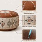 Bohemian Ottoman Pouf Stuffable with PU Leather Cover Waterproof Large Opening Storage Footrest for Living Room Bedroom