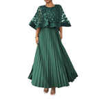 Elegant Plus Size Mesh Tulle Cape Spliced Midi Dress