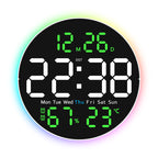10 Inch Digital Wall Clock with Mood Light TEMP Humidity Date Week Timer Brightness Adjustment Remote DST LED Alarm Clock