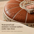 Bohemian Ottoman Pouf Stuffable with PU Leather Cover Waterproof Large Opening Storage Footrest for Living Room Bedroom