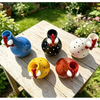 Hand-Painted Rooster Vase Sculpture | Long Neck Cartoon Rooster Decor with Colorful Polka Dots | Waterproof Resin Home Accent