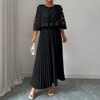 Elegant Plus Size Mesh Tulle Cape Spliced Midi Dress